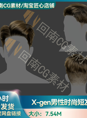 Xgen男性帅哥时尚短发角色写实毛发素材MAYA影视游戏背头刘海模型
