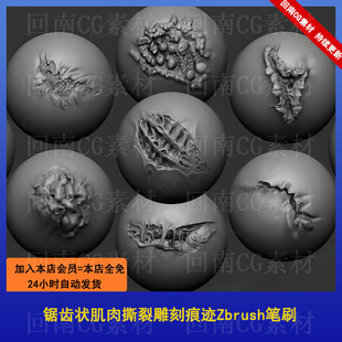 怪物生物伤疤腐肉锯齿状肌肉撕裂雕刻痕迹Zbrush笔刷