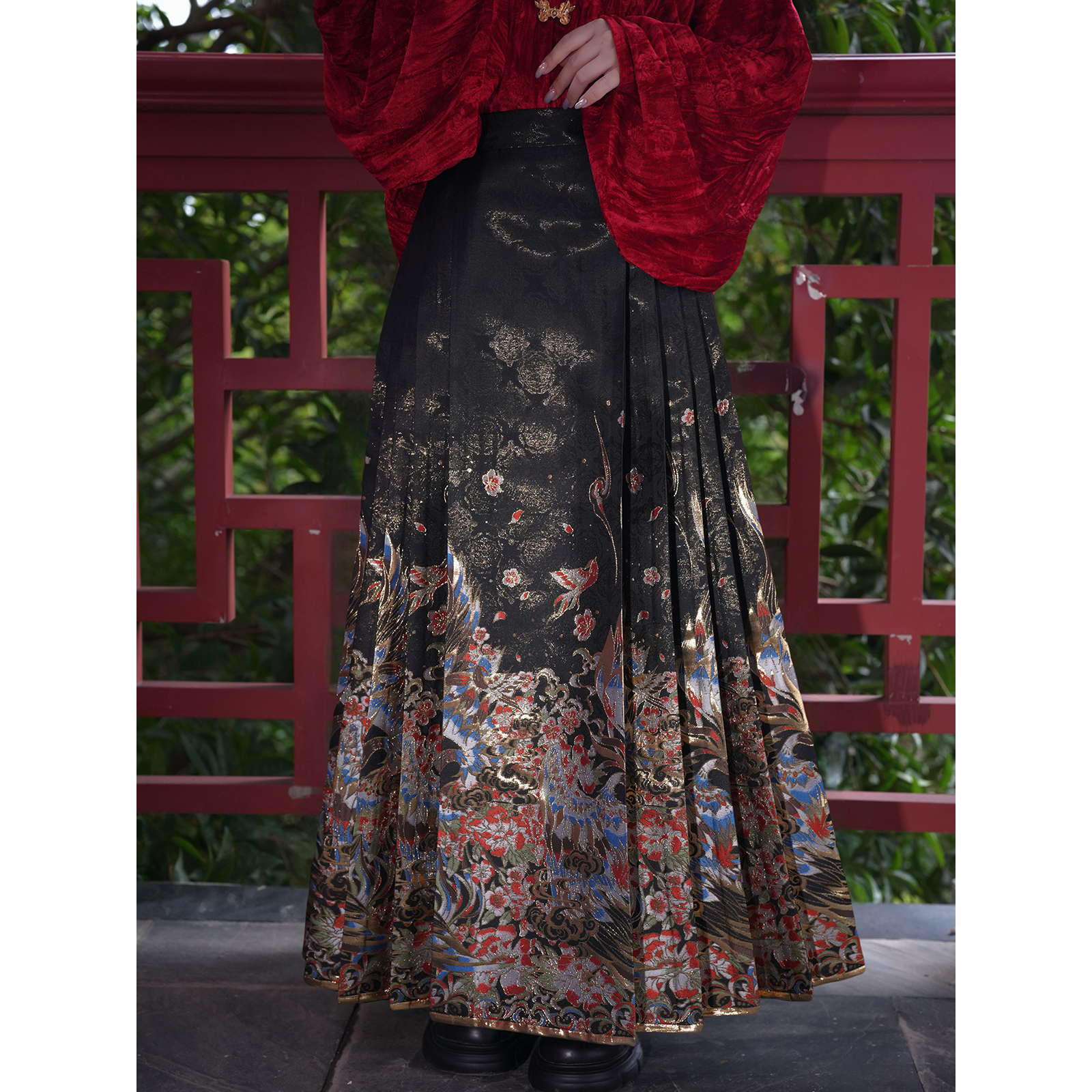 中式半身裙改良拉链织金马面裙