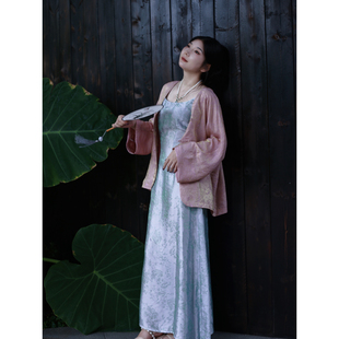 真大鱼大小码 新中式 温婉穿搭吊带连衣裙配外套长裙套装 浮光