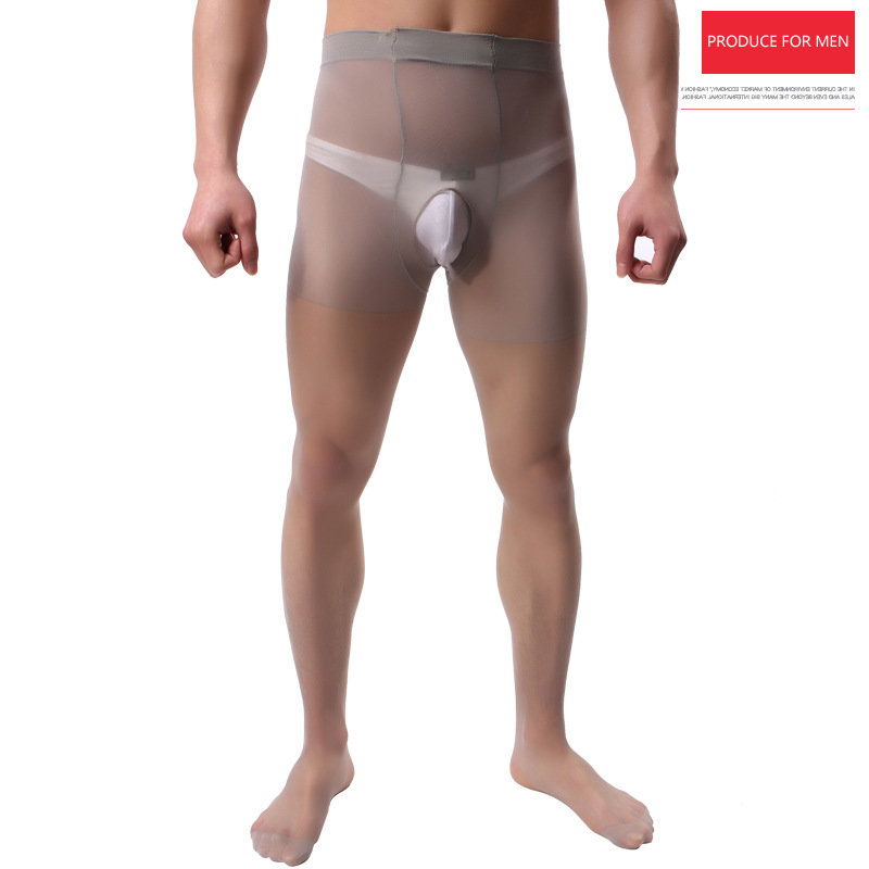 男士加囊袋包蛋灰色连裤袜 男透明薄加档连裤袜丝袜男彩色丝袜