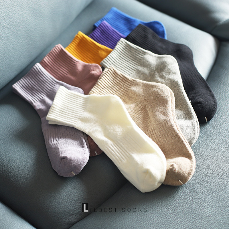 袜子女秋冬纯色精梳棉加厚绒百搭图片