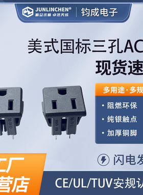 AC黑色品字座DCZ-04二三插250V铜脚电源插座焊线式美标国标连接器