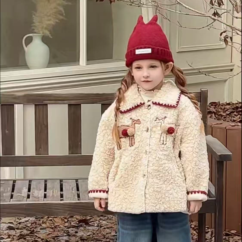 【橘寄】《星森鹿语》女童秋冬法式复古风翻领皮毛外套D62008