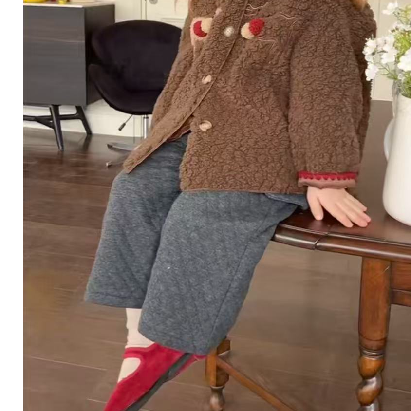 【橘寄】《波尔多》女童秋冬法式休闲菱格夹棉加厚阔腿裤D62028