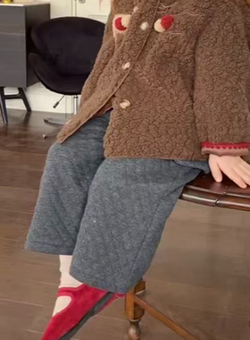 【橘寄】《波尔多》女童秋冬法式休闲菱格夹棉加厚阔腿裤D62028