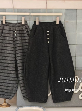 冬款大上新《时尚》女童冬款加绒弯刀裤条纹卫裤休闲百搭D62026