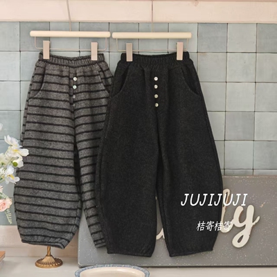 冬款大上新《时尚》女童冬款加绒弯刀裤条纹卫裤休闲百搭D62026