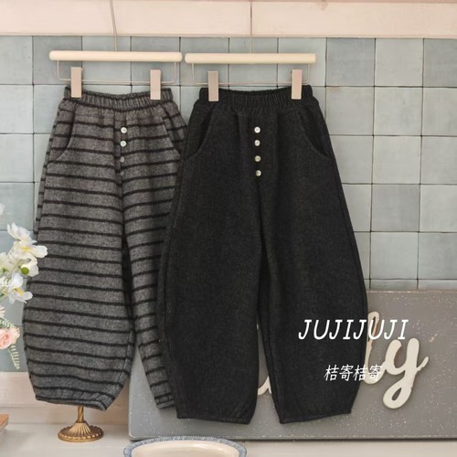 冬款大上新《时尚》女童冬款加绒弯刀裤条纹卫裤休闲百搭D62026