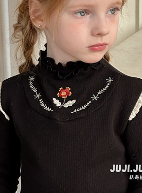 juji•橘寄【疏影】女童针织刺绣打底衫D8232
