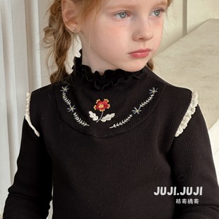 juji•橘寄【疏影】女童针织刺绣打底衫D8232