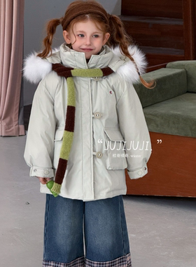 【橘寄】《暖栗精灵》新标90白鸭绒女童法式羽绒派克服D62016