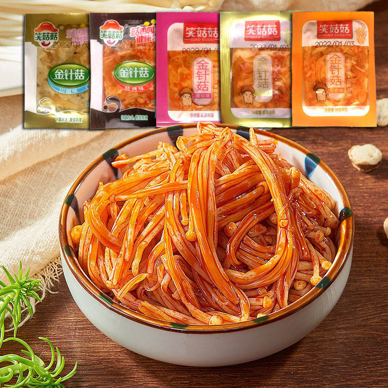 香辣金针菇开袋即食宿舍小零食泡椒笋片杏鲍菇下饭菜咸菜金针菇