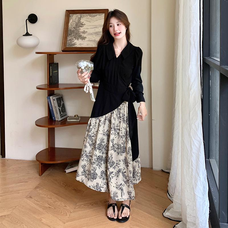 新中式V领碎花连衣裙女春夏2025新款独特绝美温柔气质假两件长裙,女装连衣裙,宁宁家