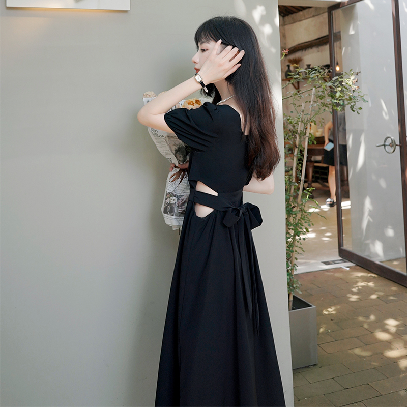 茶歇法式方领泡泡袖连衣裙女夏2025新款赫本小黑裙露腰雪纺长裙仙,女装连衣裙,宁宁家 茶歇法式方领泡泡袖连衣裙女夏2025新款赫本小黑裙露腰雪纺长裙仙,女装连衣裙,宁宁家
