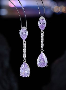 高级感水晶水滴锆石耳环法式轻奢潮流洋气时尚气质长款耳坠耳饰品