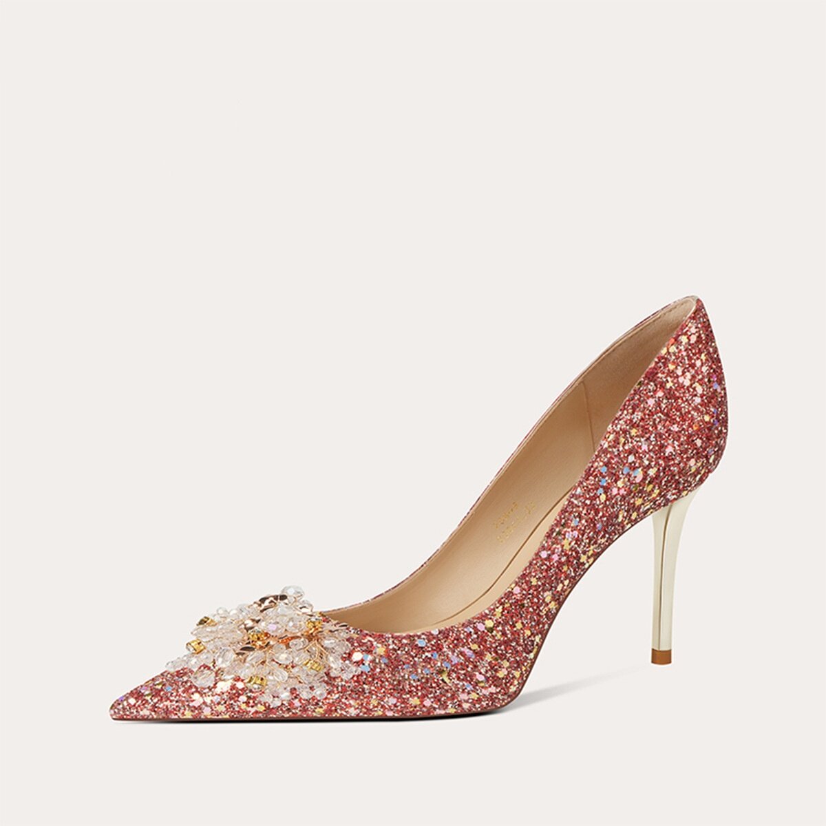 新中式秀禾服婚鞋尖头水晶鞋法式细高跟新娘鞋红色敬酒服鞋旗袍鞋