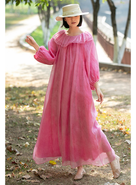 轻奢原创高端桑蚕丝花萝春秋宽松时尚大摆2026年重磅真丝连衣裙