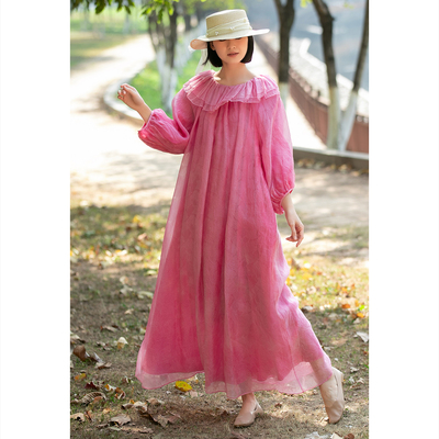 轻奢原创桑蚕丝花萝大摆连衣裙