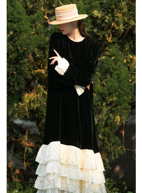 2026新复古真丝全丝绒高端高贵洋气金丝绒女法式春秋冬品牌连衣裙