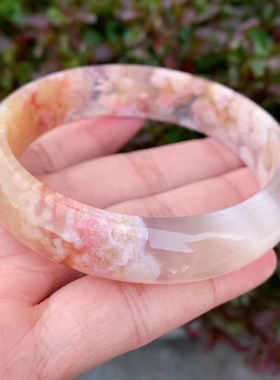 62圈马达加斯加天然时尚冰透粉红色爆米花樱花玛瑙手镯转运手环