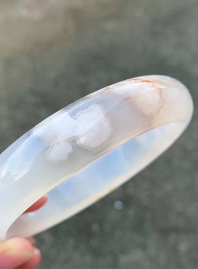 59.5圈天然冰透白色樱花玛瑙手镯网红女款百搭飘花转好运手环礼物