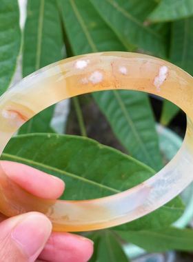 天然黄色冰透飘花玉髓玛瑙手镯