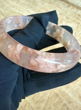 59圈天然冰透粉红色樱花玛瑙手镯网红女款百搭飘花转好运手环礼物