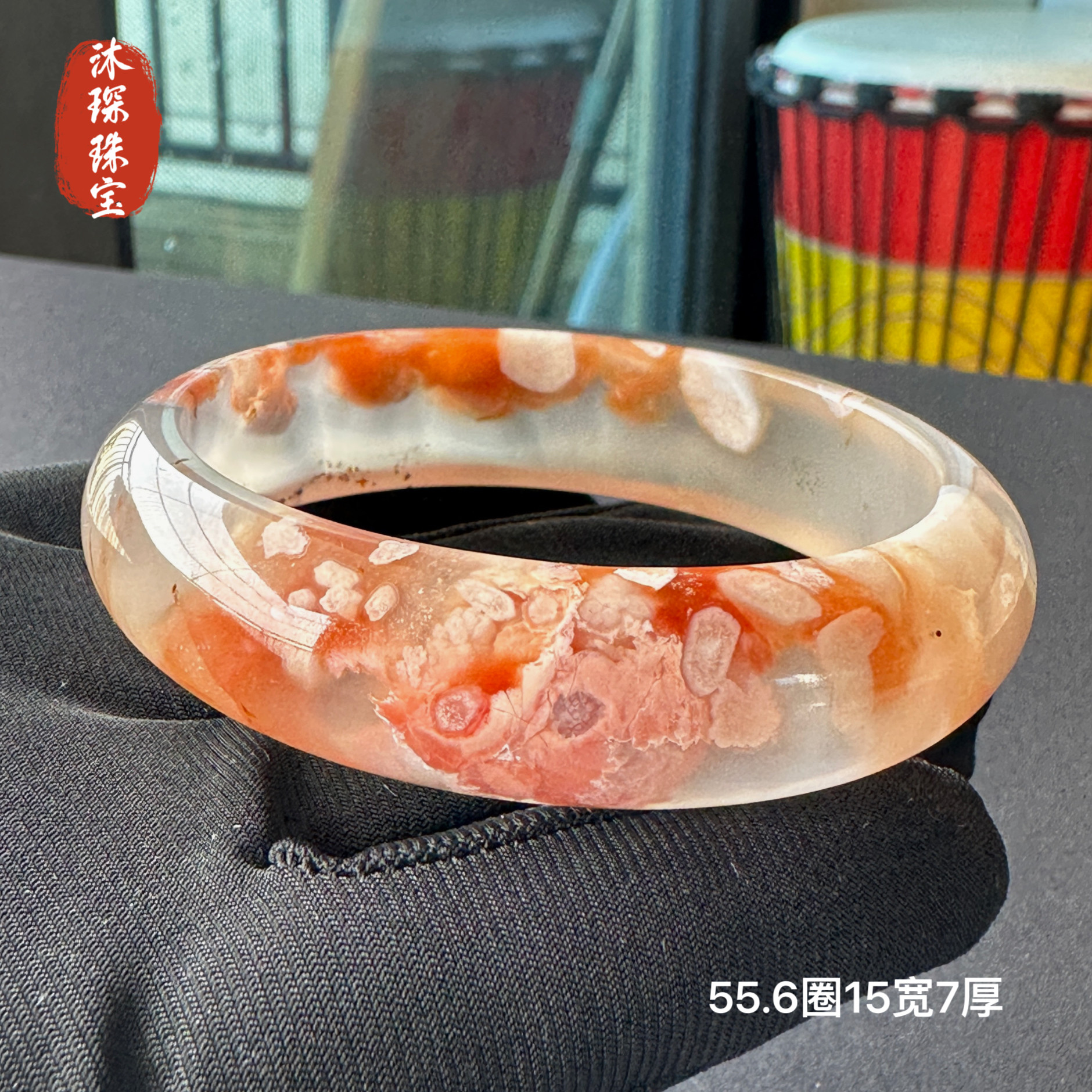 冰透牛血红色樱花玛瑙复古文艺风