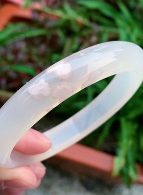 冰透白色飘花生日礼物玛瑙手镯