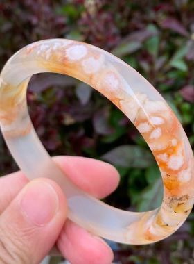 橙黄色细条古风飘花玉髓玛瑙手镯