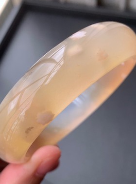 天然冰透果冻体粉花玛瑙手镯