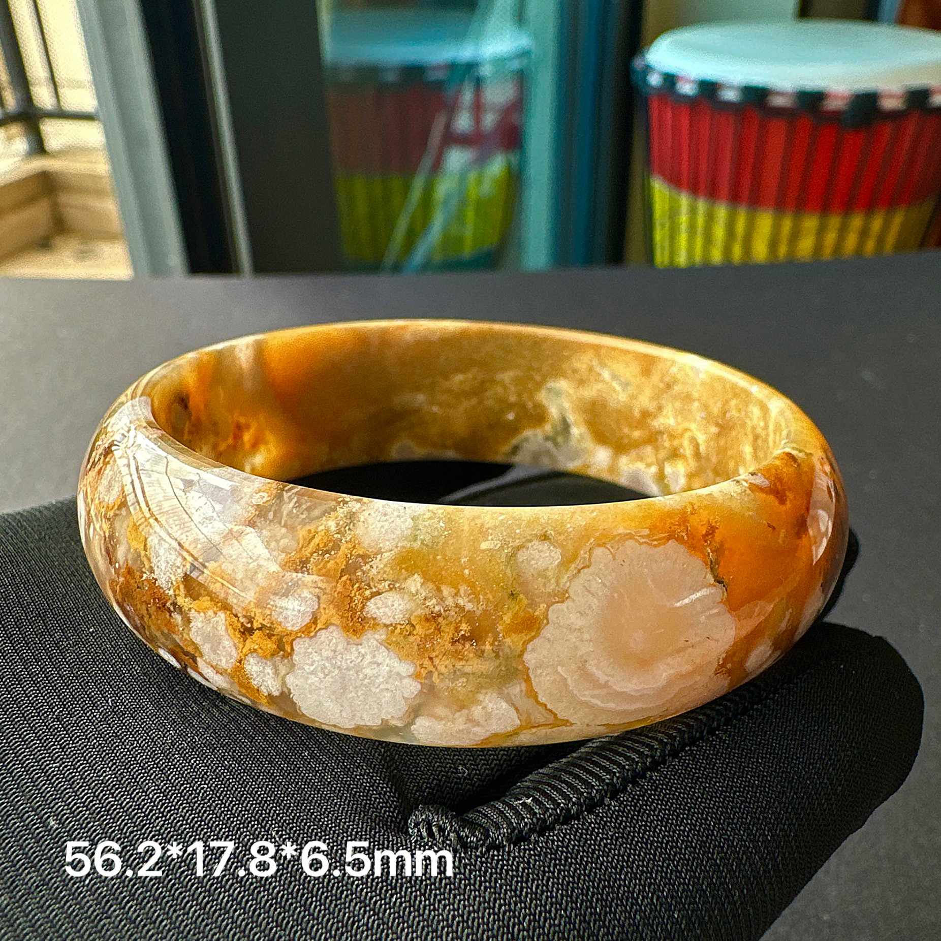5657圈天然特色樱花玛瑙手镯女款百搭飘花文艺复古小众玉石首饰