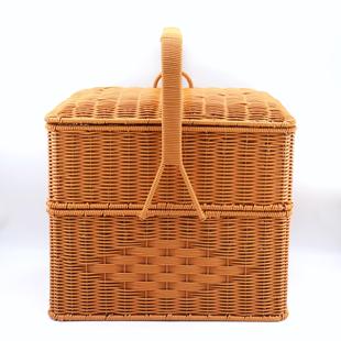 加高大号双层拜拜篮双层野餐藤编收纳筐喜事送礼篮祠堂用手提篮子