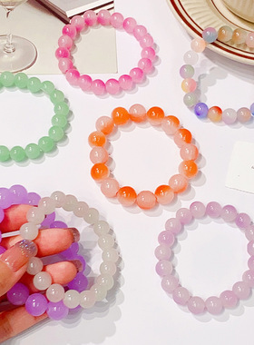 不锈钢玻璃手链 琉璃水晶玻璃手串女学生盘玩手链圆珠链手首饰品