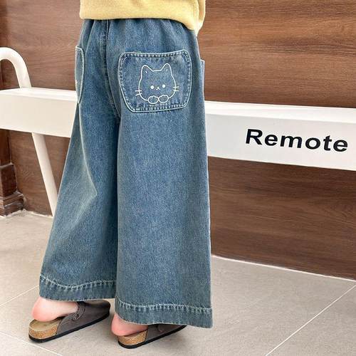 女童洋气可爱猫咪阔腿裤