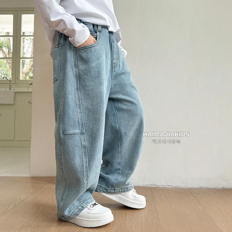海妈家童装2025秋冬新款男童韩版牛仔裤洋气阔腿裤加绒弯刀裤加厚