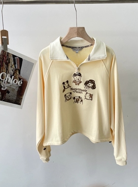 秋季新款2024年清新学院风Polo领卫衣女TTMA243804L-黄色