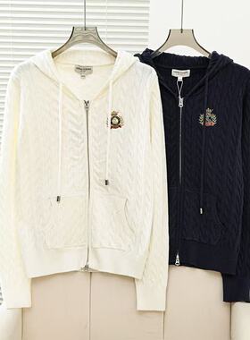 2026春季新款学院风休闲刺绣双拉链针织衫连帽开衫女TTCK2652C1A