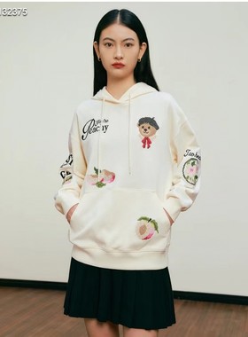 2024早春新款女装学院风十字绣连帽长袖卫衣宽松上衣TTMW245102N