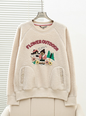 2025秋冬新款学院风舒适圆领罗纹仿羊羔毛长袖卫衣女TTMA254VC8D