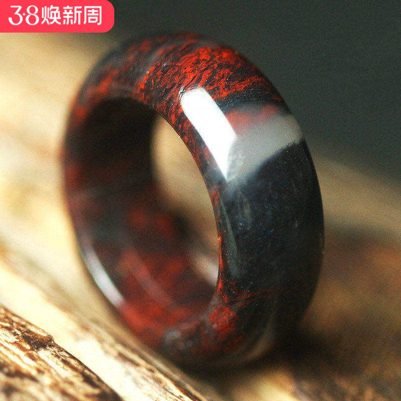 玉枢坊天然桂林鸡血玉戒指鸡血石指环玉石指圈戒圈玉戒子男女款