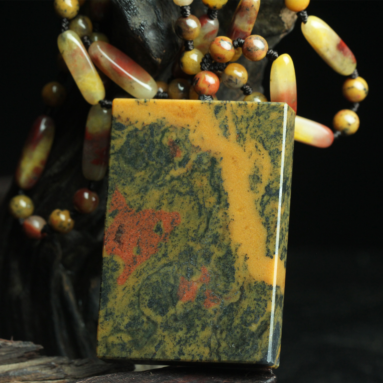 玉枢坊孤品收藏天然桂林鸡血玉平安无事牌项链玉石玉牌吊坠挂件男