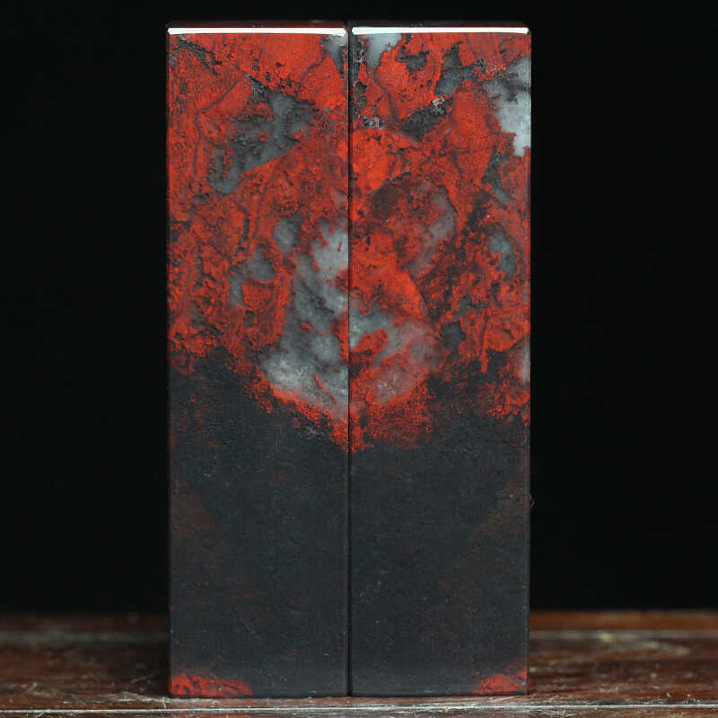 经典乾坤老料天然桂林鸡血玉对章鸡血石章料玉石印章印石结婚礼物