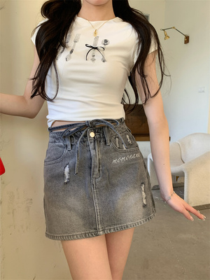 短袖薄款修身显瘦女系带短裙
