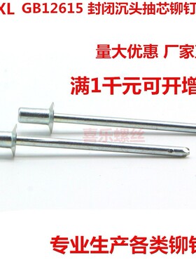 封闭型沉头抽芯铆钉m2.4m3m4m4.8m5m6 全铁镀锌拉钉螺丝GB12616