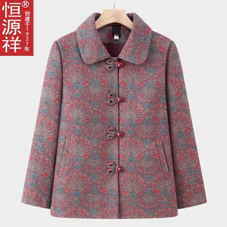 奶奶装秋冬外套妈妈翻领上衣中老年人休闲衣服女老太太春秋夹克衫
