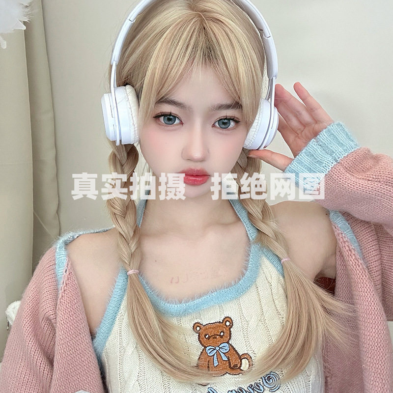 假发女长发网红lisa同款甜美可爱白金色自然长齐刘海jk全头套