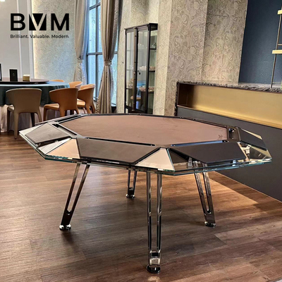 苏里南钢化玻璃德州扑克桌棋牌桌俱乐部会所筹码桌多人德扑圆桌