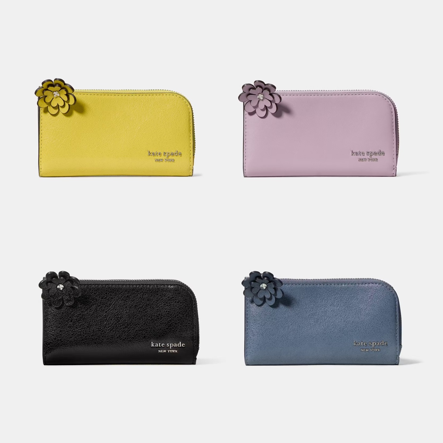 代购Kate Spade美国官网devin小号立体花朵装饰对折窄钱包